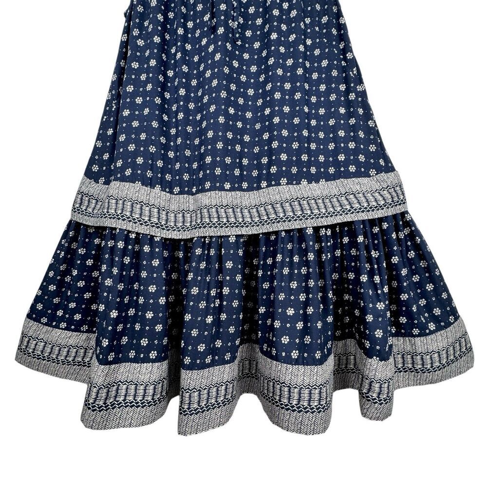 French Connection Dress XS Navy Floral High Neck Keyhole Peasant Boho Cottage - Picture 7 of 16